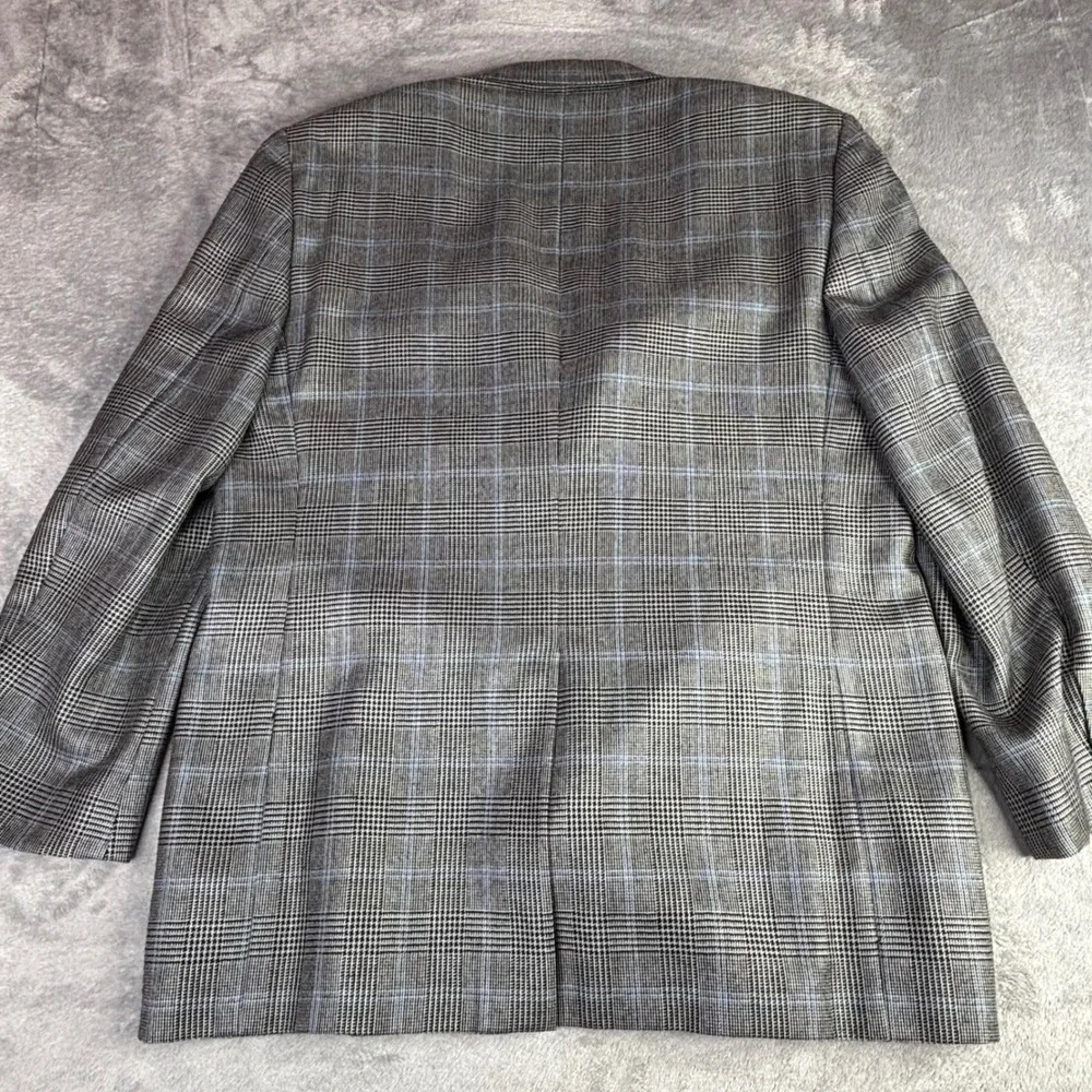 Tasso Elba Sport Coat Men 42R Grey Blue Silk Camel Hair Glen Plaid Blazer Jacket